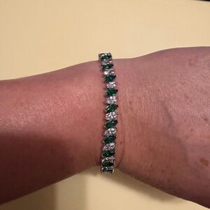 Elegant Emerald and White Sapphire and Silver Bracelet